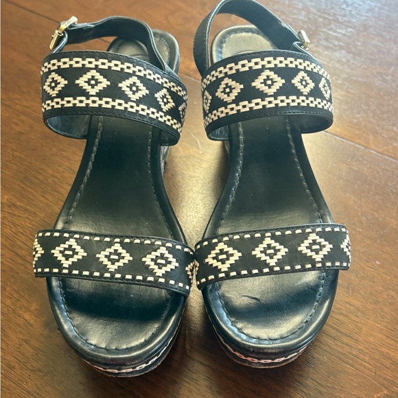 Tory Burch Reena Wedge Dark Navy and White Sandals Size Medium 8.5 - Picture 5 of 10